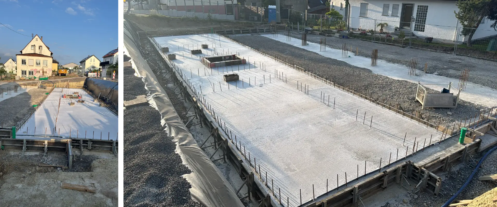 Fertig gegossene Bodenplatte von der Baustelle Heubuckelweg 7